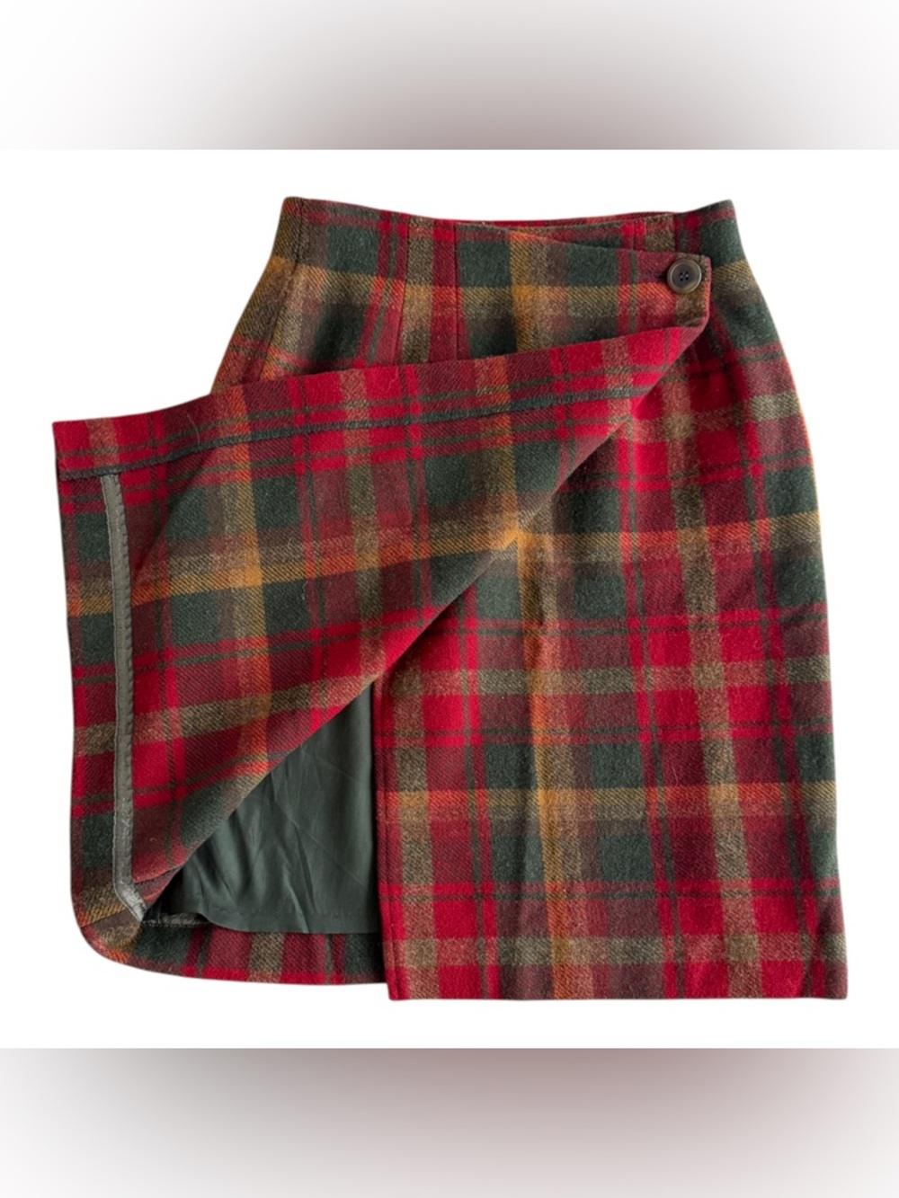 Vintage 80s Pendleton Size 8 Knockabout 100% Wool Red Green Plaid Wrap Skirt USA - Picture 4 of 9